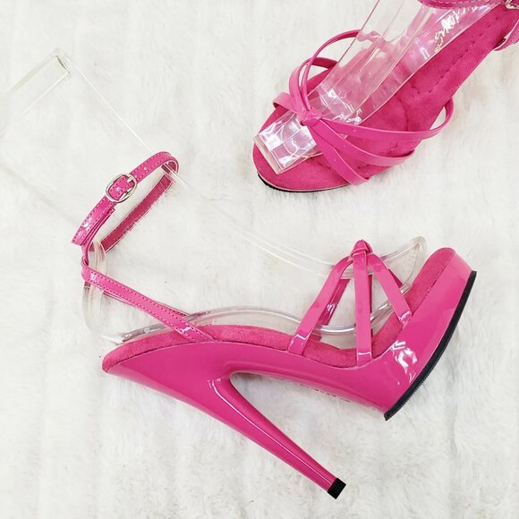 Pleaser Sultry 638 Hot Pink Patent 6" High Heels Strappy Platform Sandal Shoes - Picture 3 of 10